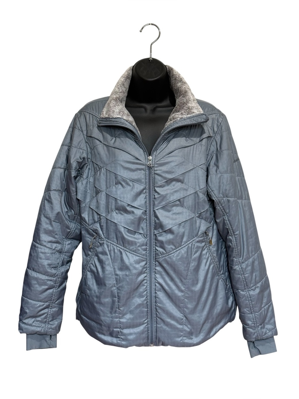 Columbia Kaleidaslope II Gray Blue Quilted Insulated Jacket WL4045 Sz L FLAW